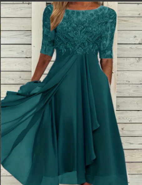 Damen Feminin Fallendes Chiffon Midikleid mit Fließendem Schnitt | Echoarchiv