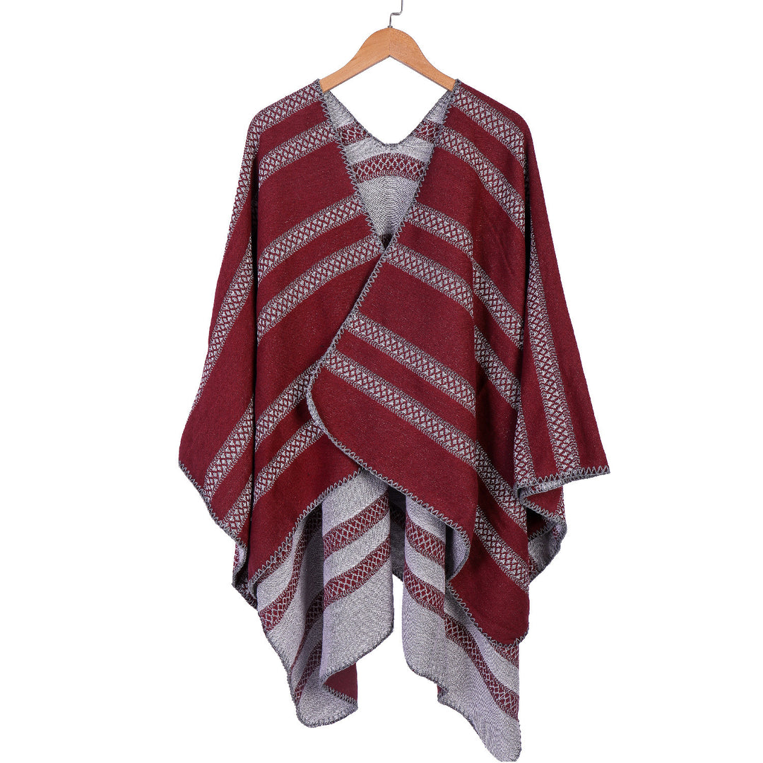 Damen Oversize-Ruana mit grafischen Längs‑Jacquardstreifen und offenem Kimono‑Fall Echo Archiv