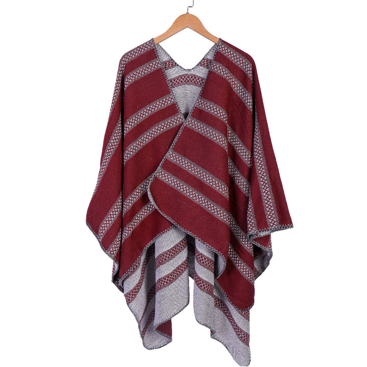 Damen Oversize-Ruana mit grafischen Längs‑Jacquardstreifen und offenem Kimono‑Fall Echo Archiv