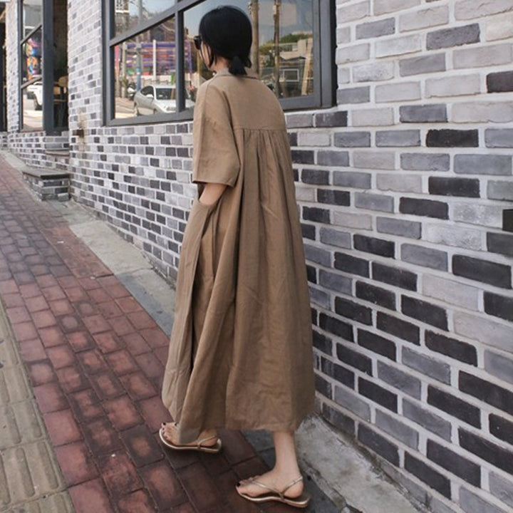 Damen Luftiges Maxikleid in Leinenoptik mit Seitentaschen Echoarchiv