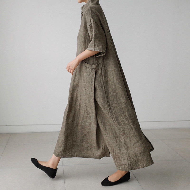 Damen Luftiges Maxikleid in Leinenoptik mit Seitentaschen Echoarchiv