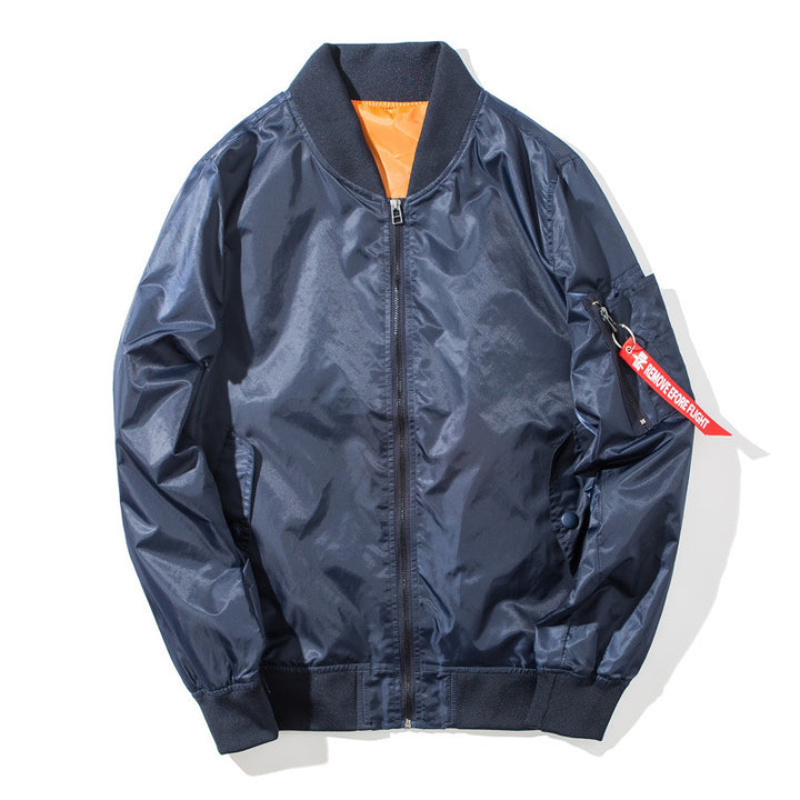Herren Flieger-Bomberjacke mit kontrastierendem Innenfutter, Reißverschluss-Ärmeltasche & gerippten Bündchen Echoarchiv