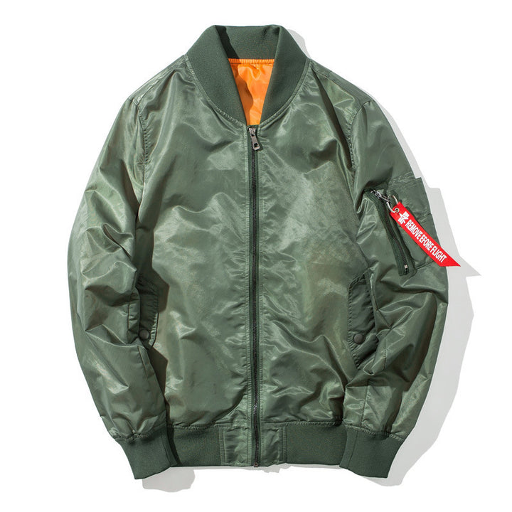 Herren Flieger-Bomberjacke mit kontrastierendem Innenfutter, Reißverschluss-Ärmeltasche & gerippten Bündchen Echoarchiv