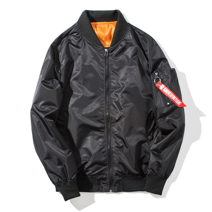 Herren Flieger-Bomberjacke mit kontrastierendem Innenfutter, Reißverschluss-Ärmeltasche & gerippten Bündchen Echoarchiv