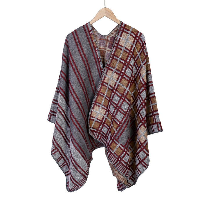 Damen Oversize-Ruana im Patch-Karo-Strick mit offenem Saum Echo Archiv