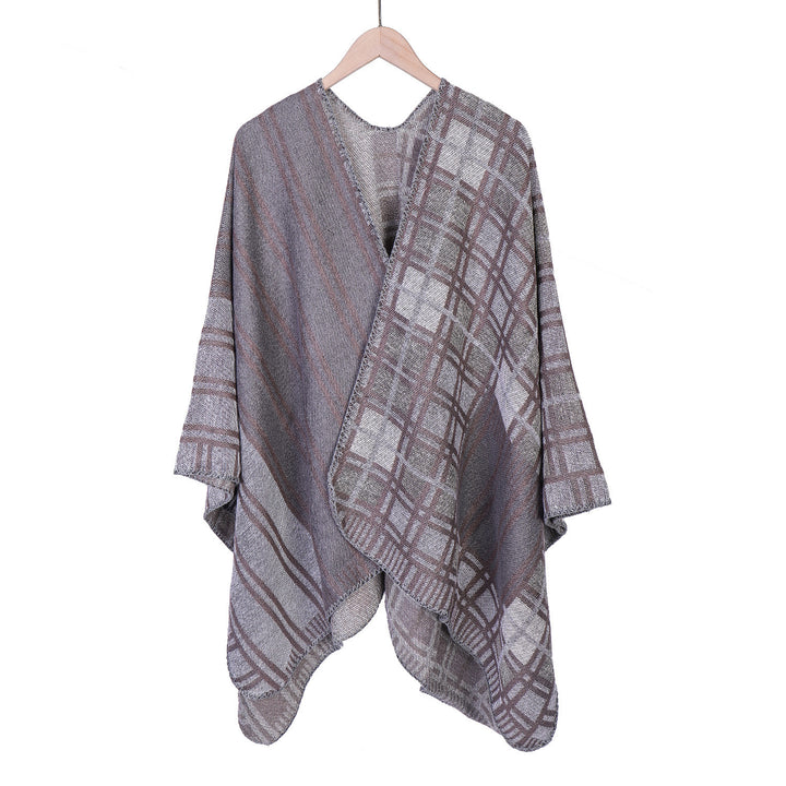 Damen Oversize-Ruana im Patch-Karo-Strick mit offenem Saum Echo Archiv