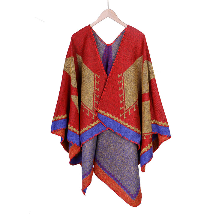 Damen Oversize-Ruana im Ethno-Jacquard mit V-Ausschnitt Echo Archiv