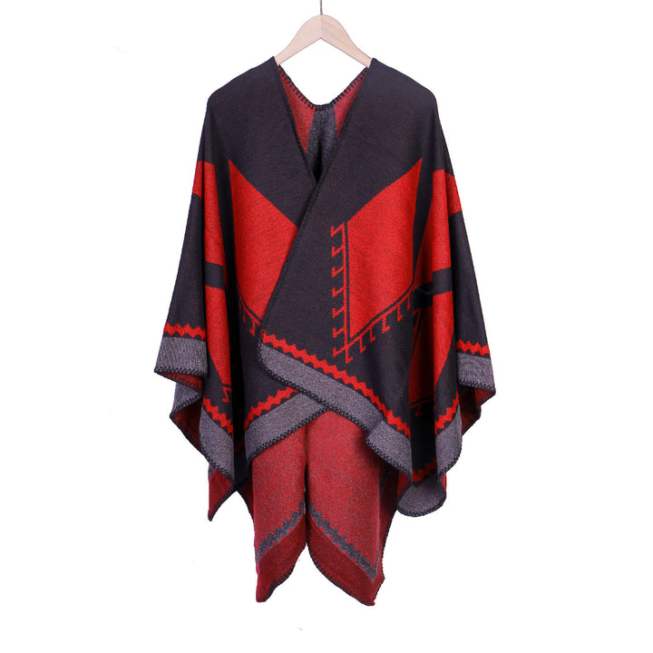 Damen Oversize-Ruana im Ethno-Jacquard mit V-Ausschnitt Echo Archiv