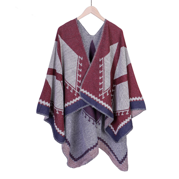Damen Oversize-Ruana im Ethno-Jacquard mit V-Ausschnitt Echo Archiv
