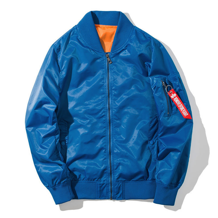Herren Flieger-Bomberjacke mit kontrastierendem Innenfutter, Reißverschluss-Ärmeltasche & gerippten Bündchen Echoarchiv