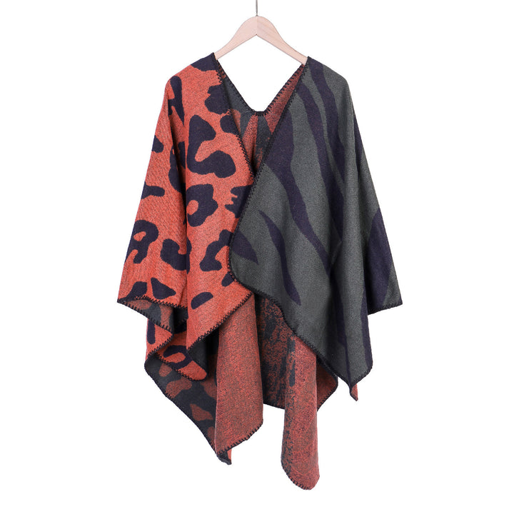 Damen Oversize‑Poncho im Revers‑Stil mit Animal‑Jacquard aus Wollmix Echo Archiv