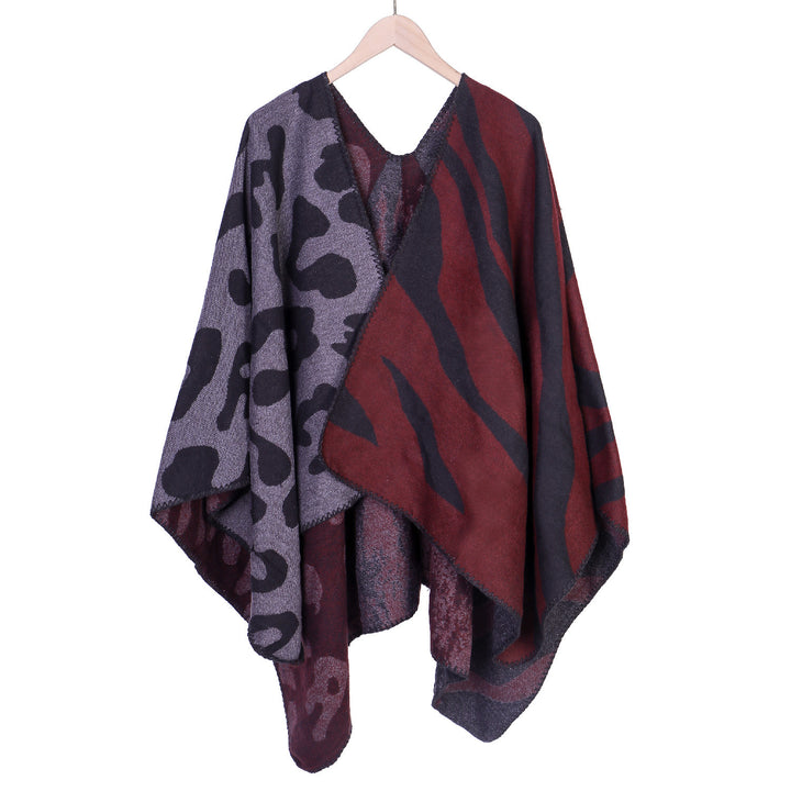 Damen Oversize‑Poncho im Revers‑Stil mit Animal‑Jacquard aus Wollmix Echo Archiv