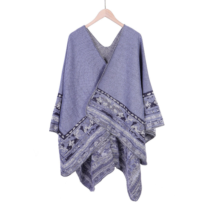 Damen Weichfallende Oversize-Ruana im Umhangstil mit ornamentaler Bordüre Echo Archiv