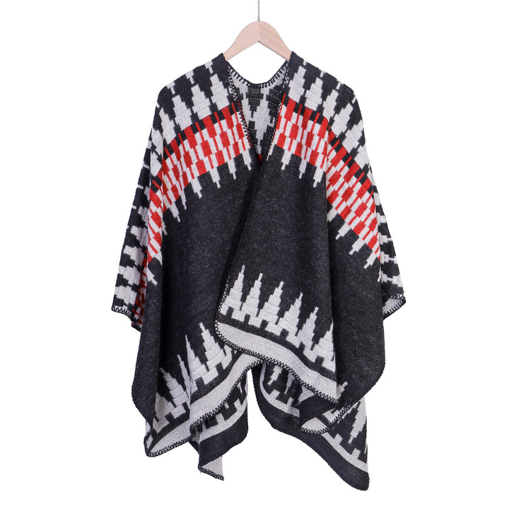 Damen Jacquard-Strickruana mit geometrischem Oversize-Fall und V-Ausschnitt Echo Archiv