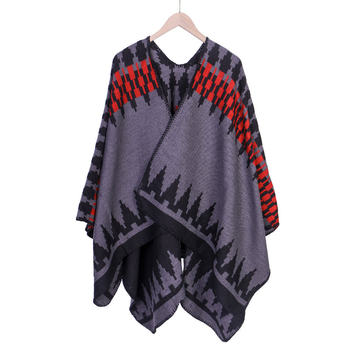Damen Jacquard-Strickruana mit geometrischem Oversize-Fall und V-Ausschnitt Echo Archiv