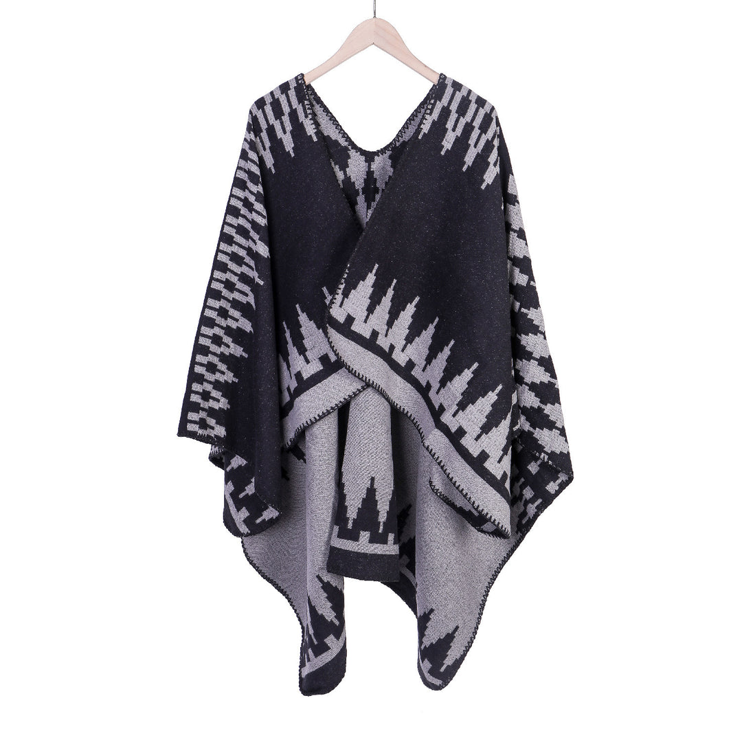 Damen Jacquard-Strickruana mit geometrischem Oversize-Fall und V-Ausschnitt Echo Archiv