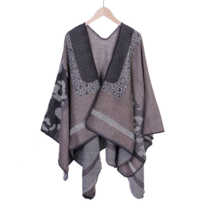 Damen Jacquard-Wollmix Ruana-Poncho mit V-Ausschnitt und Ziernaht Echo Archiv