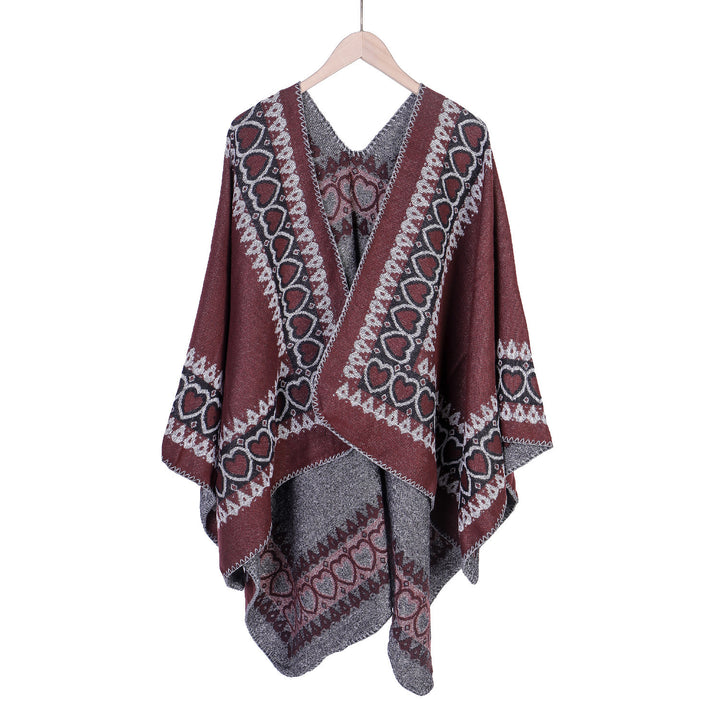 Damen Ruana im Kaschmir‑Touch mit Herz‑Jacquard und offenem V‑Fall Echo Archiv
