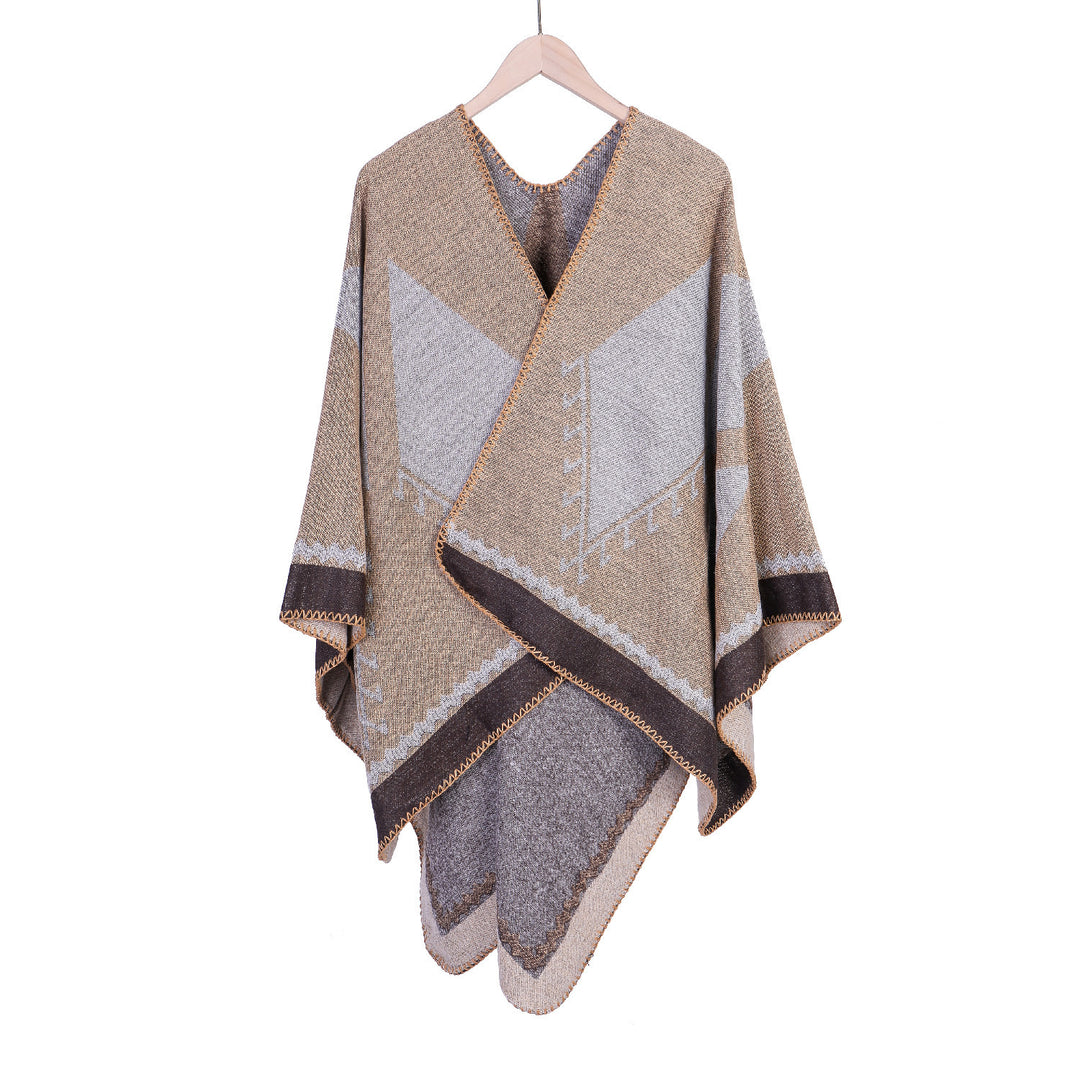 Damen Oversize-Ruana im Ethno-Jacquard mit V-Ausschnitt Echo Archiv