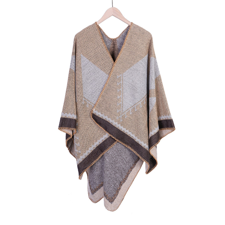 Damen Oversize-Ruana im Ethno-Jacquard mit V-Ausschnitt Echo Archiv