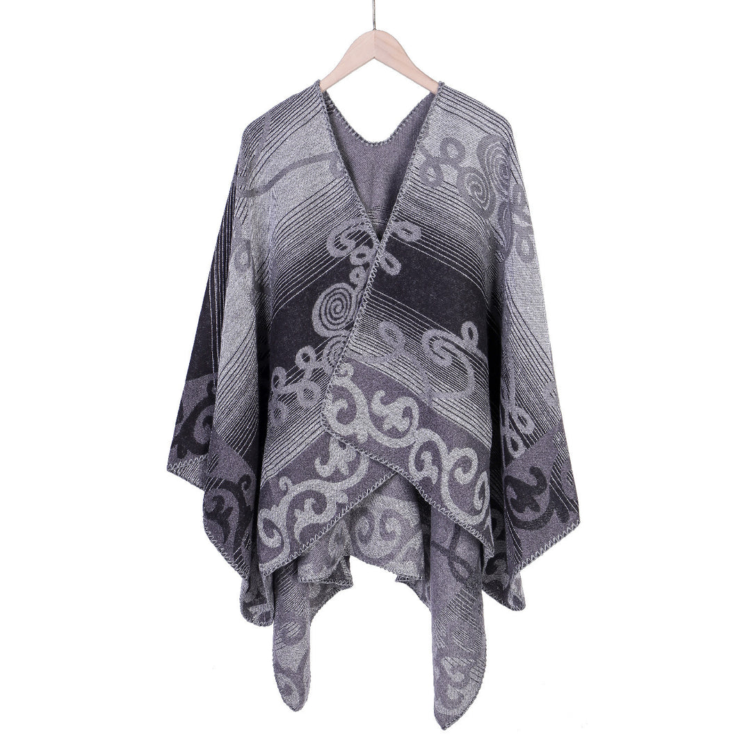 Damen Jacquard‑Ruana‑Poncho aus Wollmix mit asymmetrischem Zipfelsaum – Montévia