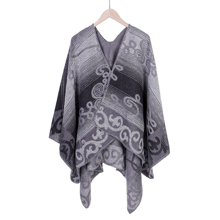 Damen Jacquard‑Ruana‑Poncho aus Wollmix mit asymmetrischem Zipfelsaum – Montévia