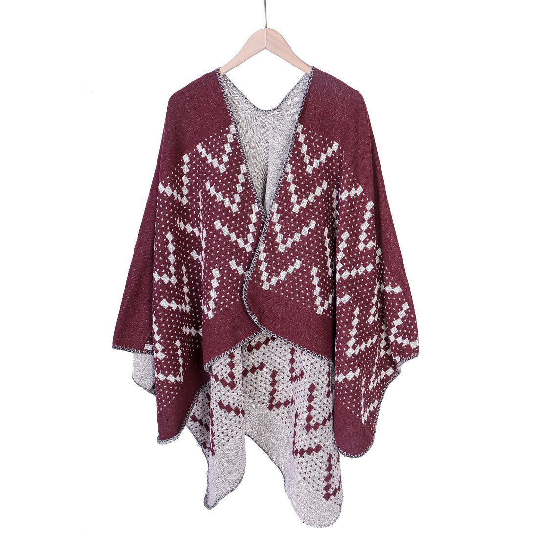 Damen Jacquard-Wickelruana mit geometrischem Muster und offener Kimono‑Silhouette – Avérine