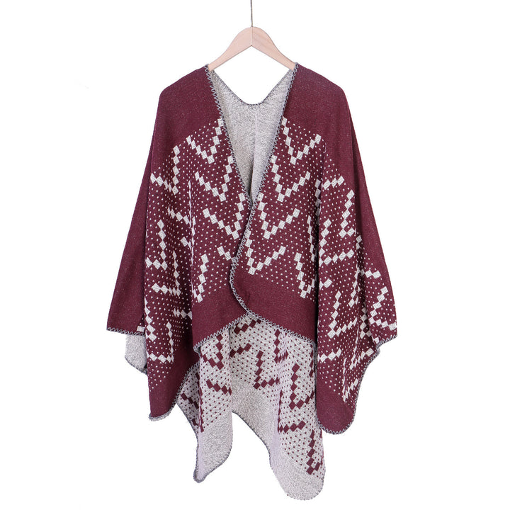 Damen Jacquard-Wickelruana mit geometrischem Muster und offener Kimono‑Silhouette – Avérine