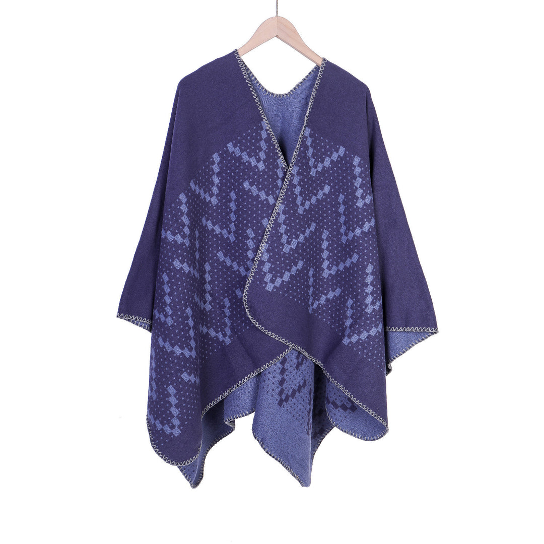 Damen Jacquard-Wickelruana mit geometrischem Muster und offener Kimono‑Silhouette – Avérine