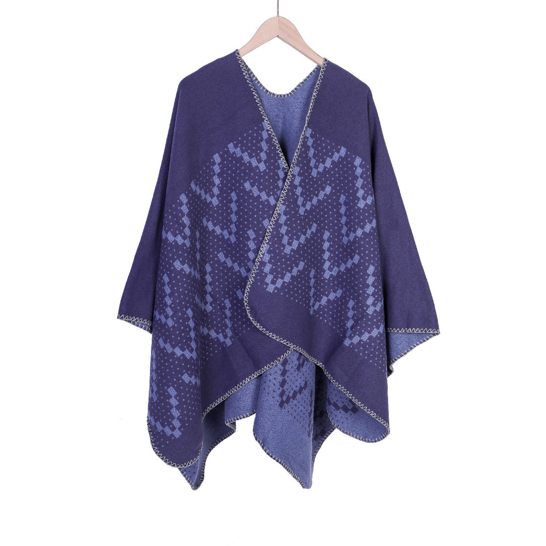 Damen Jacquard-Wickelruana mit geometrischem Muster und offener Kimono‑Silhouette – Avérine