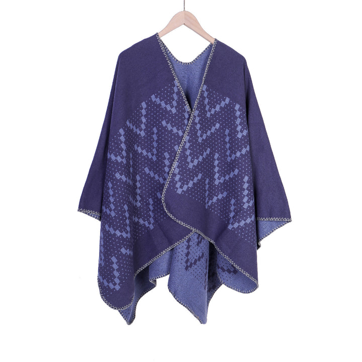 Damen Jacquard-Wickelruana mit geometrischem Muster und offener Kimono‑Silhouette – Avérine