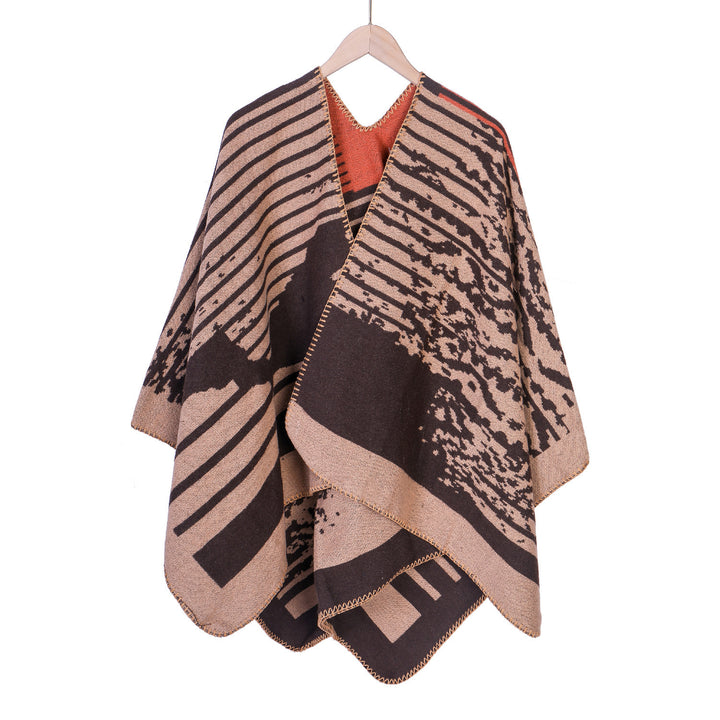 Damen Jacquard-Ruana im Oversize-Kimono-Fall aus Feinstrick Echo Archiv