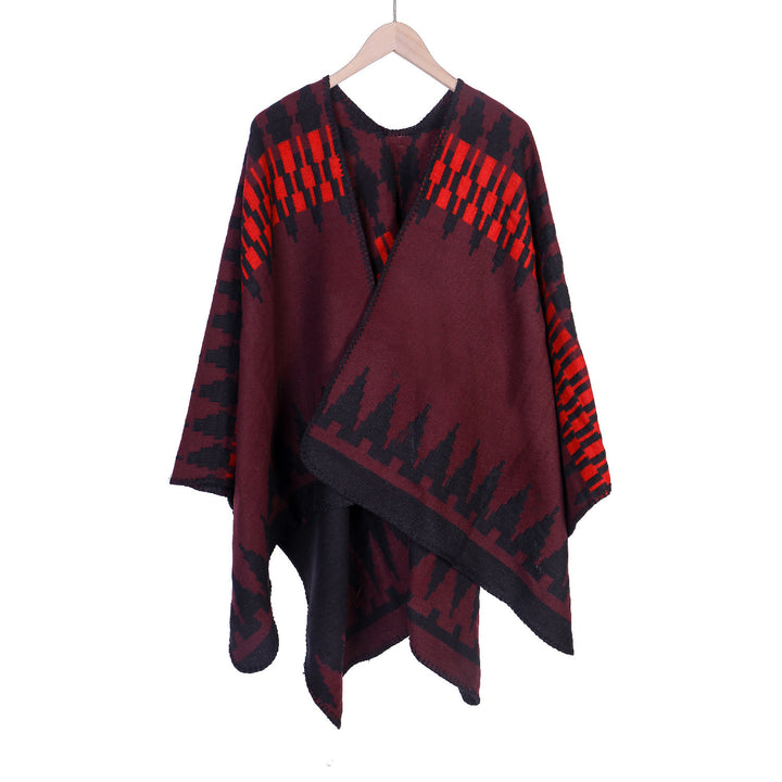 Damen Jacquard-Strickruana mit geometrischem Oversize-Fall und V-Ausschnitt Echo Archiv