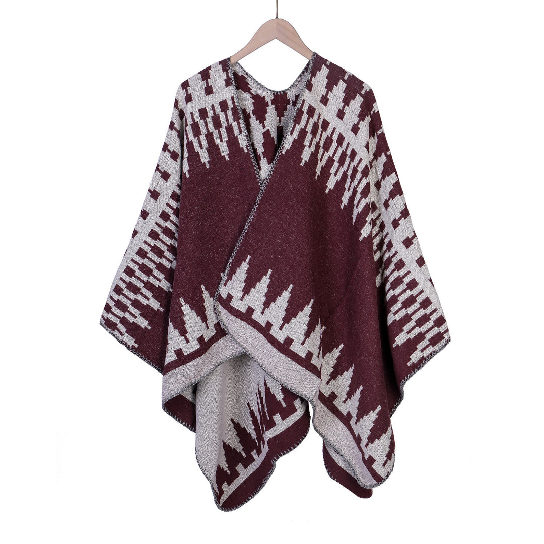 Damen Jacquard-Strickruana mit geometrischem Oversize-Fall und V-Ausschnitt Echo Archiv