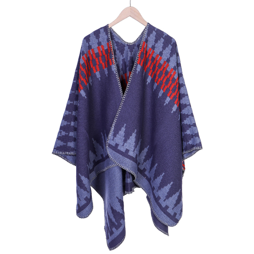 Damen Jacquard-Strickruana mit geometrischem Oversize-Fall und V-Ausschnitt Echo Archiv