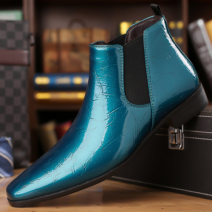 Herren-Chelsea-Boots, spitz zulaufend, PU-Leder, flacher Absatz