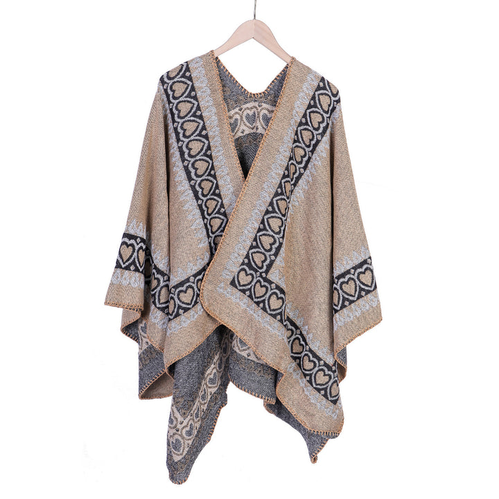 Damen Ruana im Kaschmir‑Touch mit Herz‑Jacquard und offenem V‑Fall Echo Archiv