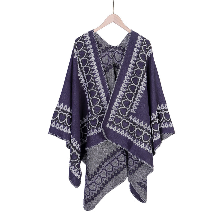 Damen Ruana im Kaschmir‑Touch mit Herz‑Jacquard und offenem V‑Fall Echo Archiv