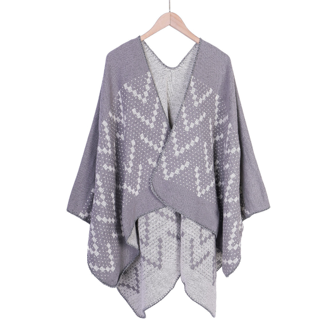 Damen Jacquard-Wickelruana mit geometrischem Muster und offener Kimono‑Silhouette – Avérine