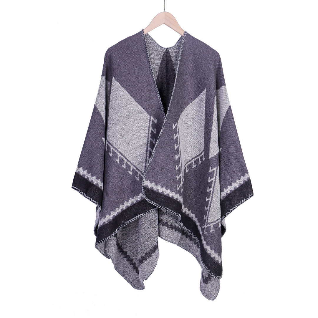 Damen Oversize-Ruana im Ethno-Jacquard mit V-Ausschnitt Echo Archiv
