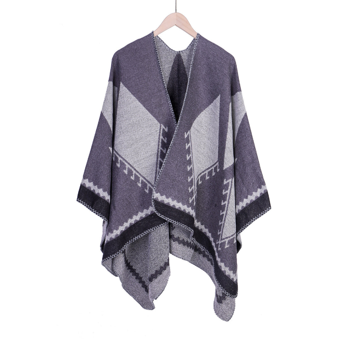Damen Oversize-Ruana im Ethno-Jacquard mit V-Ausschnitt – Célinea