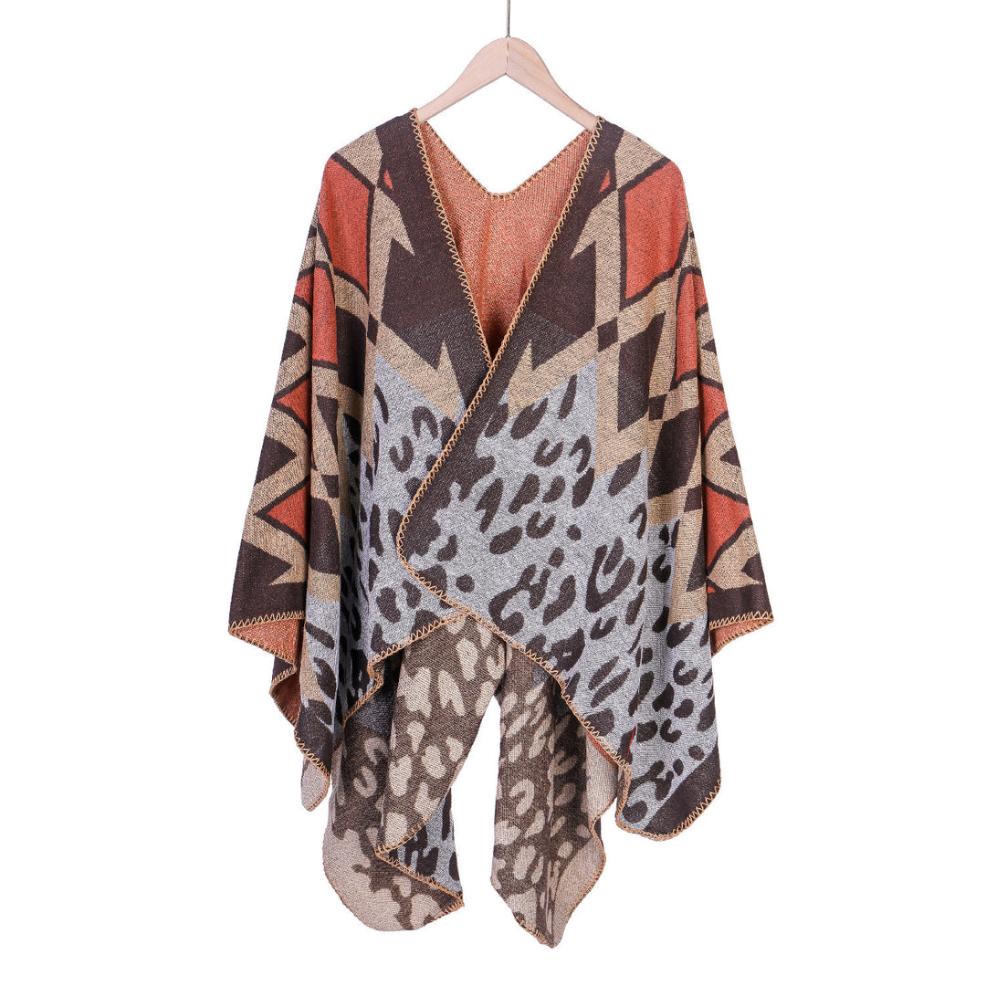 Damen Oversize-Ruana-Poncho mit geometrischem und Animal-Jacquard Echo Archiv