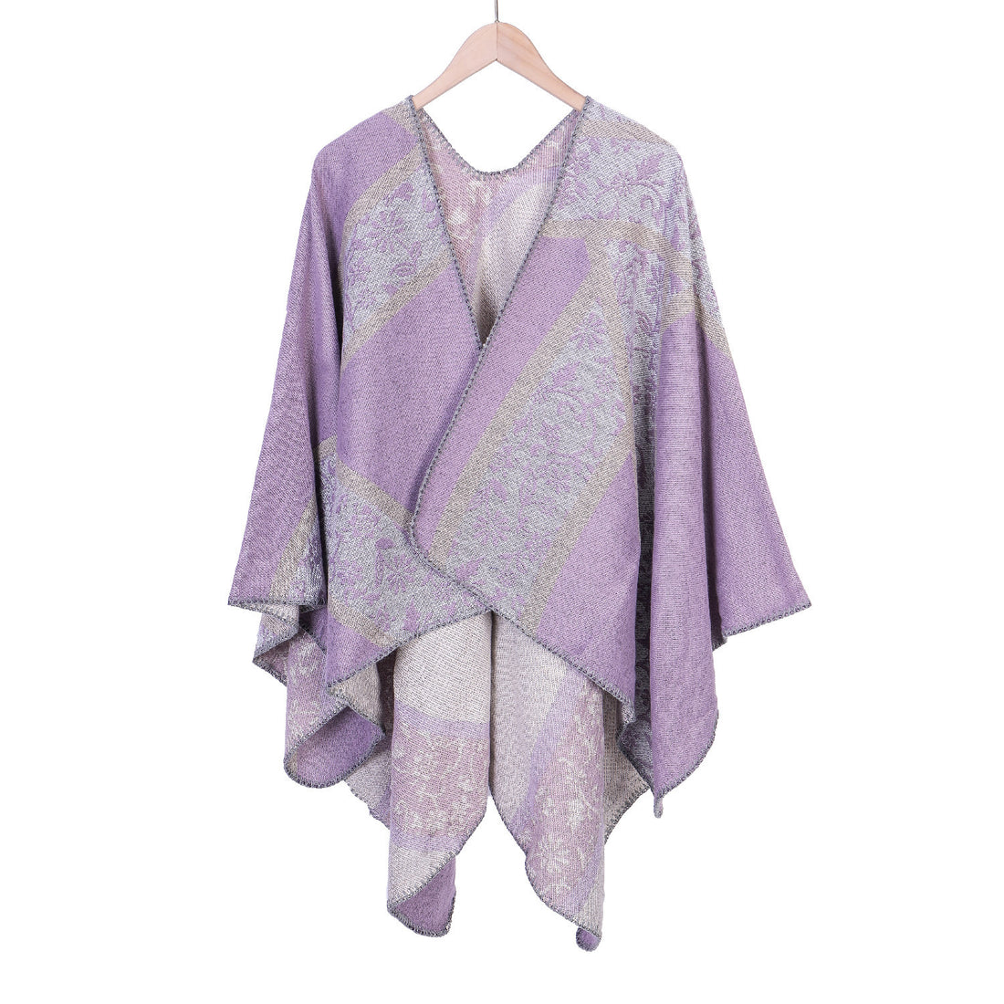 Damen Jacquard-Umhangponcho mit floraler Intarsie und offener Ruana-Silhouette – Montévia
