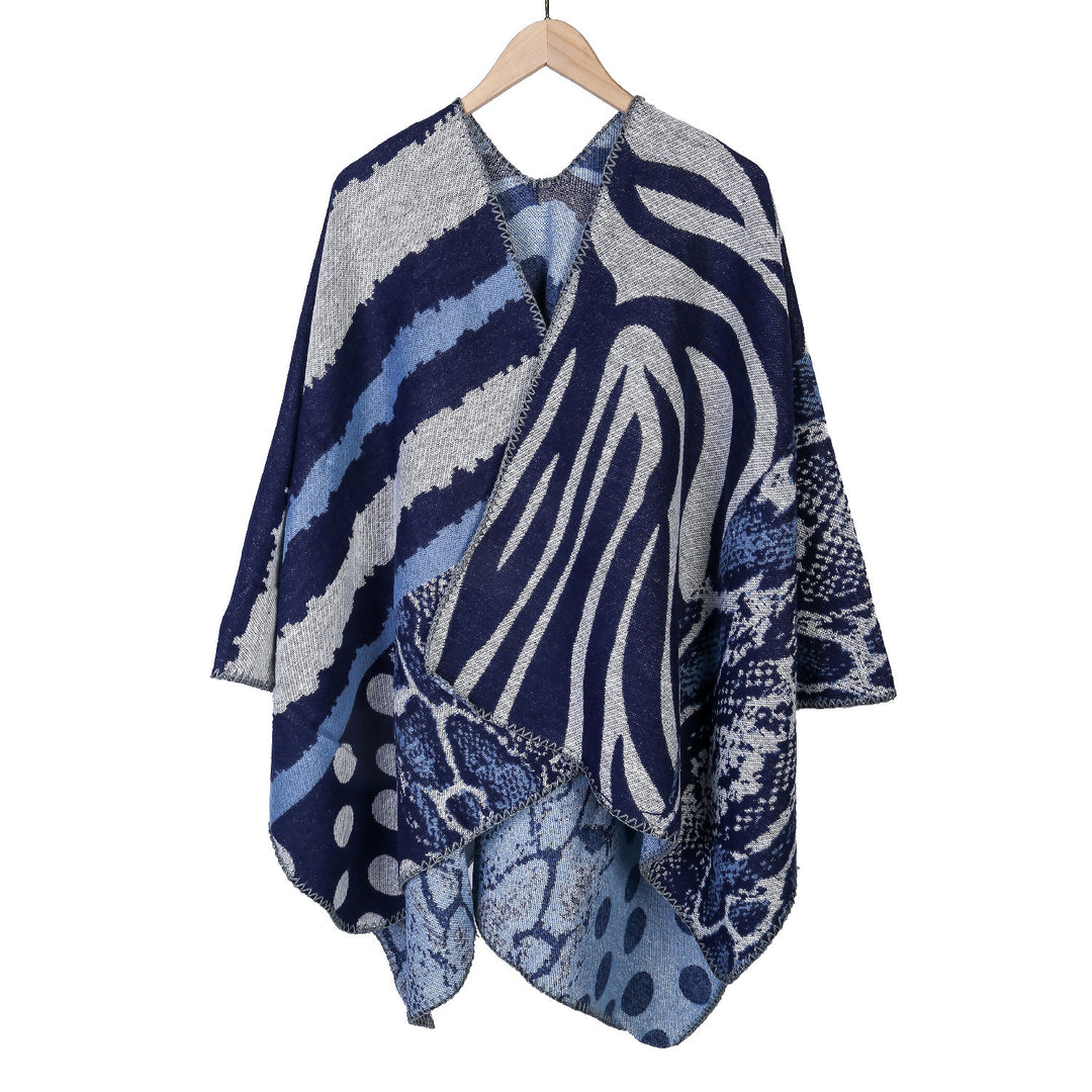 Damen Oversize Strickcape mit abstraktem Animal- und Grafikmuster Echo Archiv