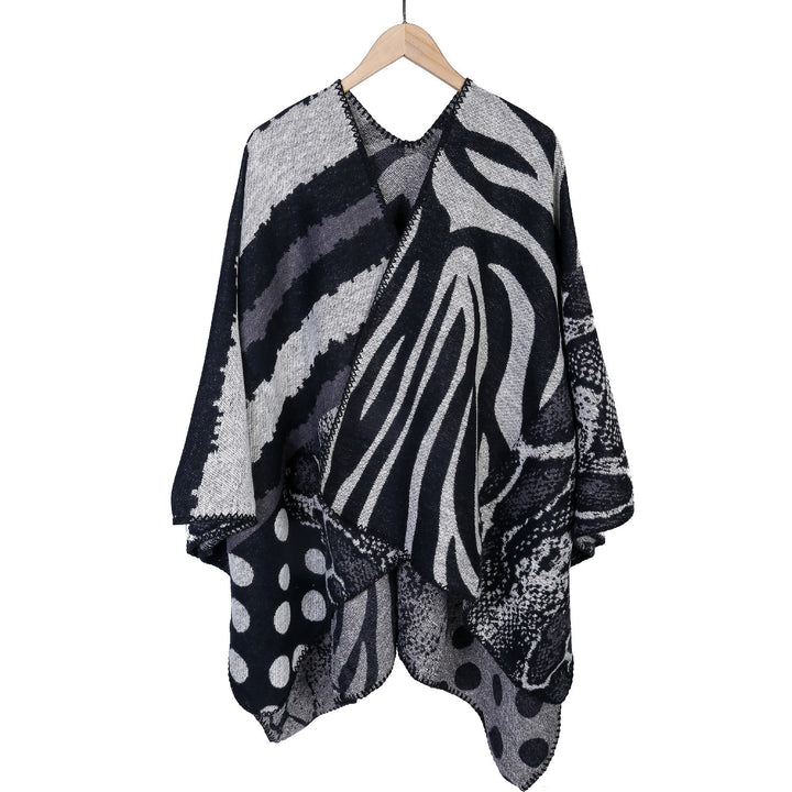 Damen Oversize Strickcape mit abstraktem Animal- und Grafikmuster Echo Archiv
