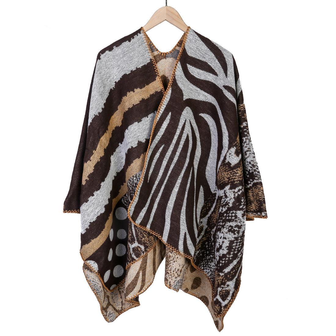 Damen Oversize Strickcape mit abstraktem Animal- und Grafikmuster – Veloura