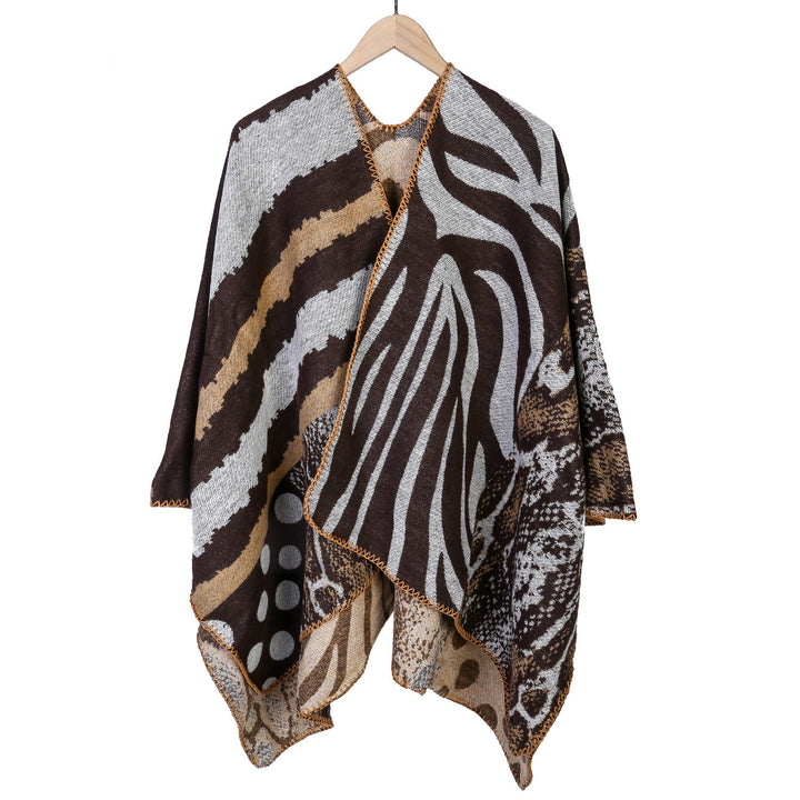 Damen Oversize Strickcape mit abstraktem Animal- und Grafikmuster Echo Archiv