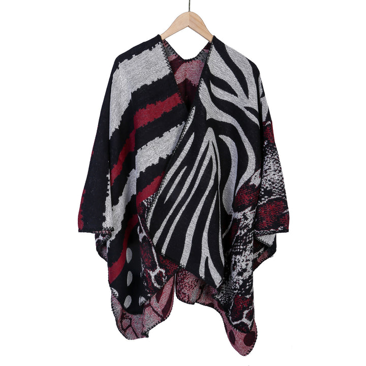 Damen Oversize Strickcape mit abstraktem Animal- und Grafikmuster Echo Archiv