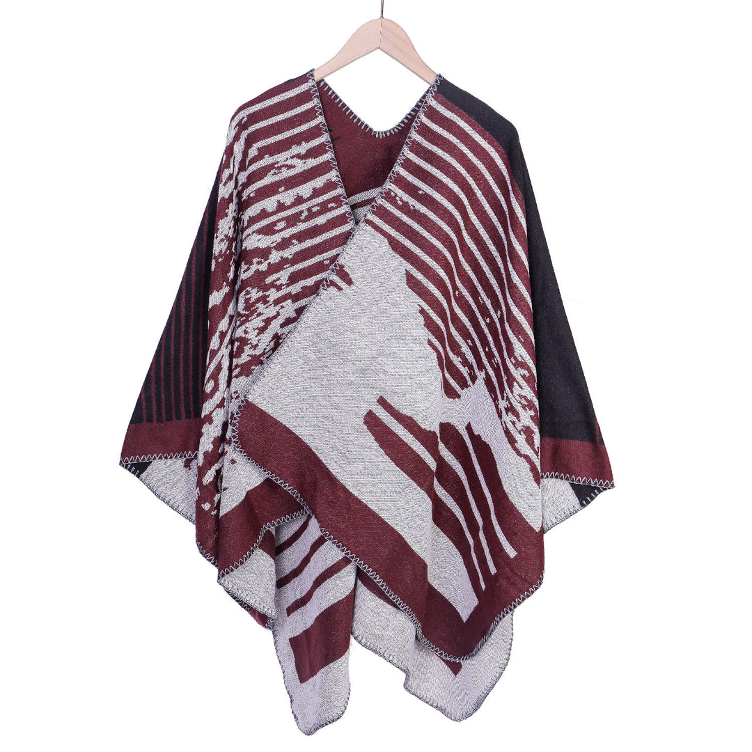 Damen Jacquard-Ruana im Oversize-Kimono-Fall aus Feinstrick Echo Archiv