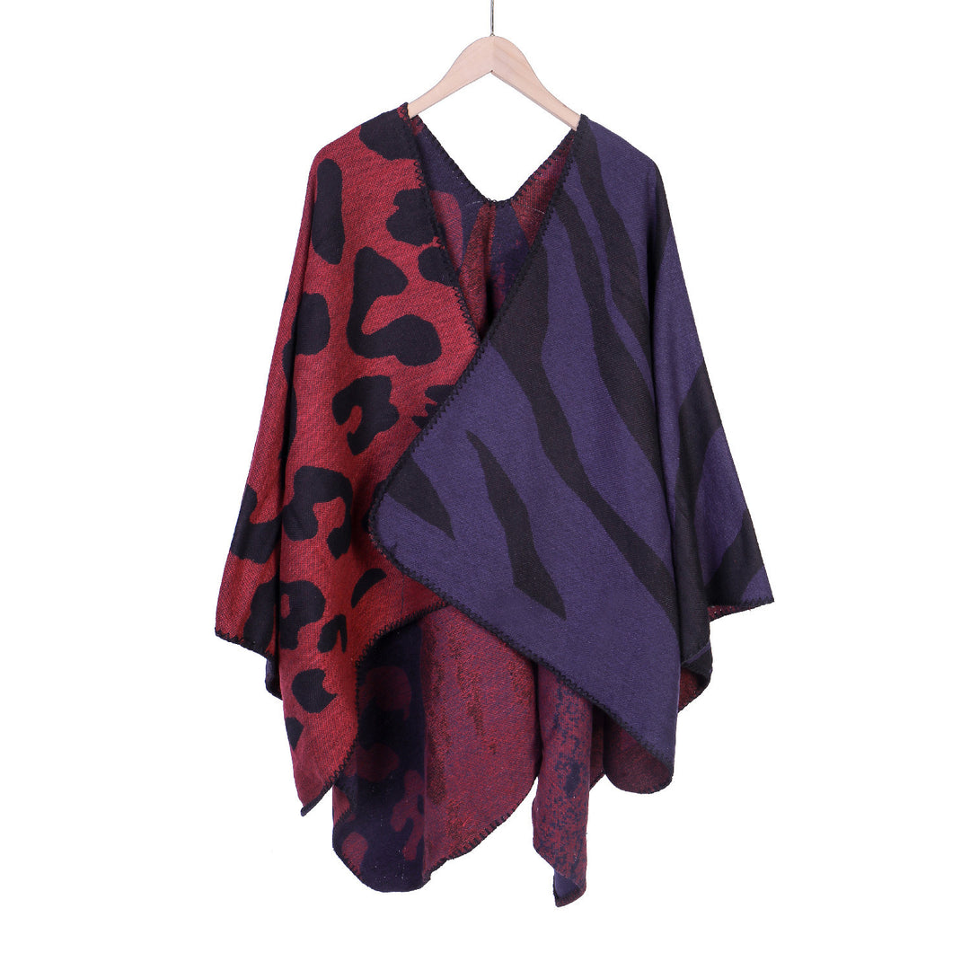 Damen Oversize‑Poncho im Revers‑Stil mit Animal‑Jacquard aus Wollmix Echo Archiv